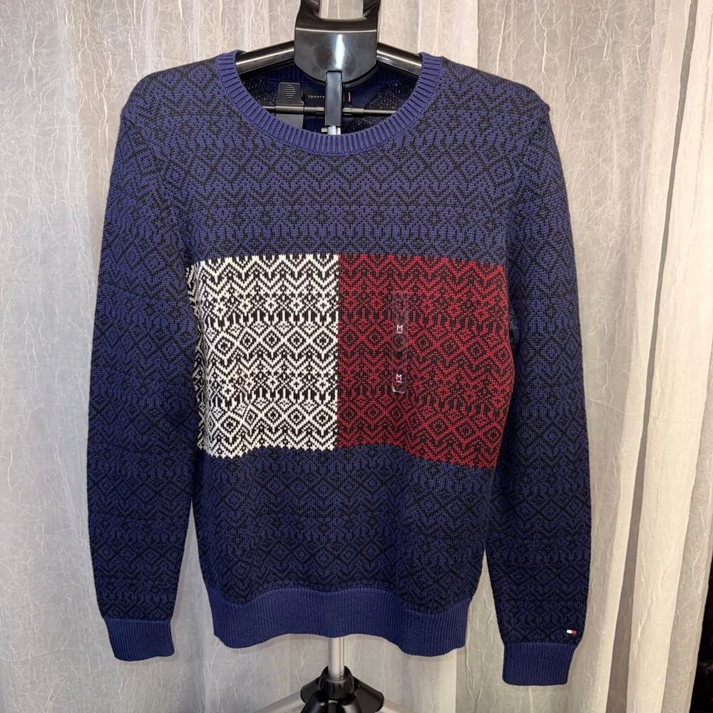 Tommy Hilfiger Men’s Fair Isle Crewneck Sweater Navy Red White NWT M
